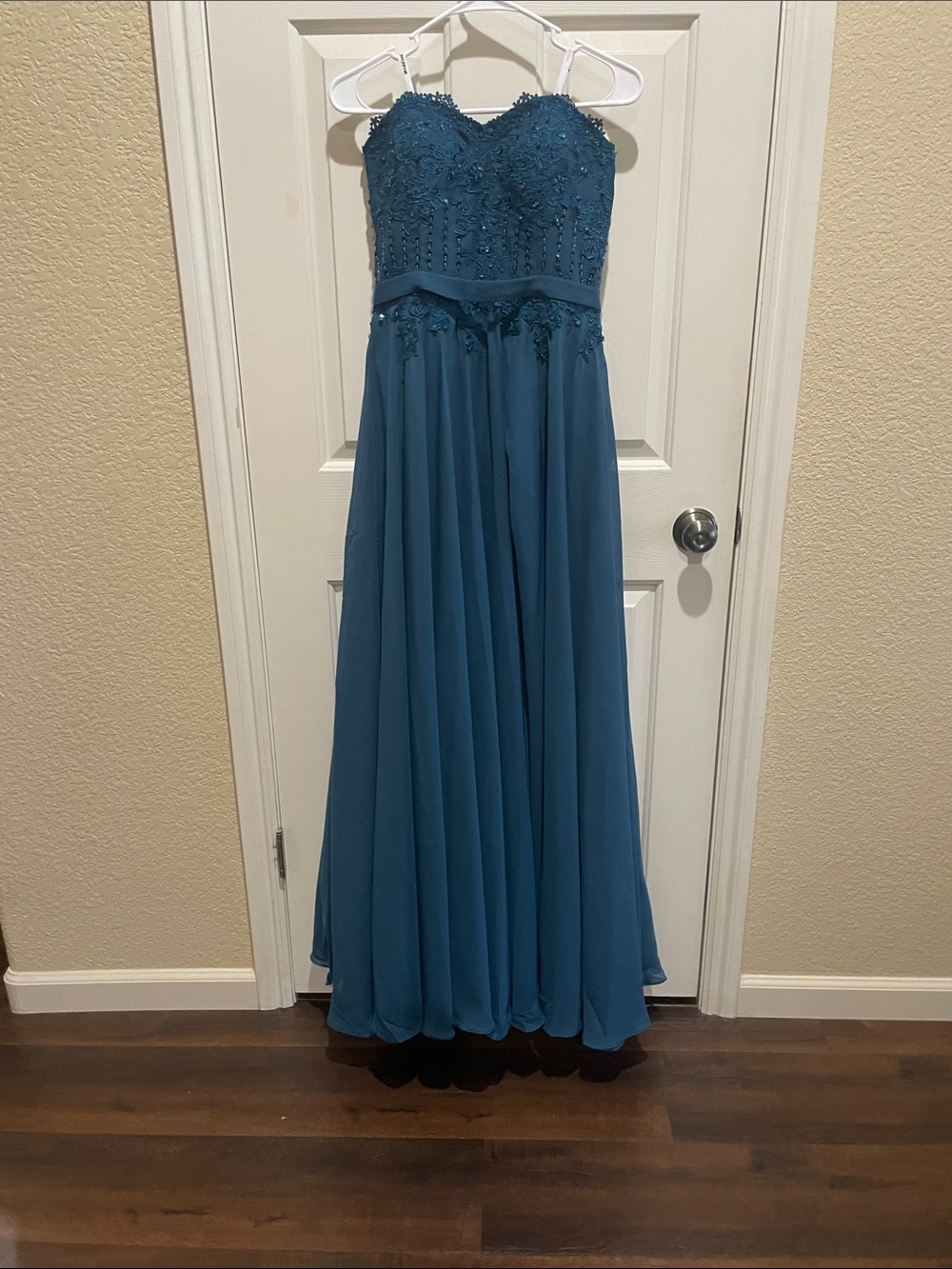 Teal Strapless Beaded Sweetheart Gown